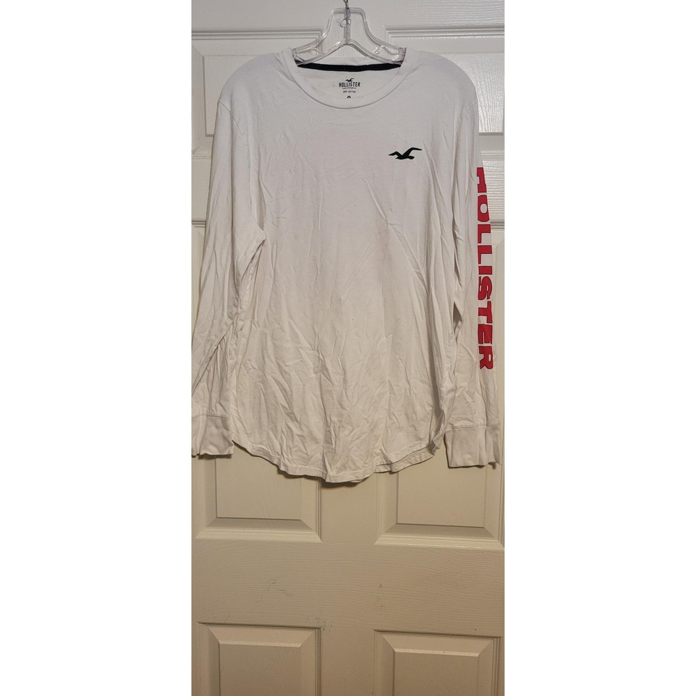 Hollister California Mens XL White Long‎ Sleeve Graphic T-Shirt Retro Back Print